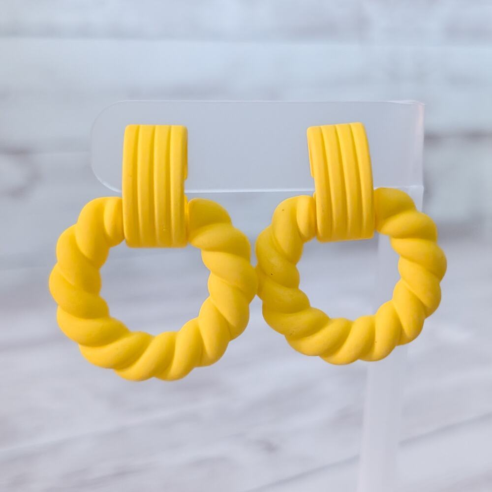Vintage Clip On Earrings Statement Retro Yellow Large - Stud Conversion